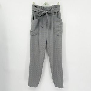 Athleta Skyline Plaid Paperbag Pants Size 2 Gray High Rise Tapered‎ Belted Waist
